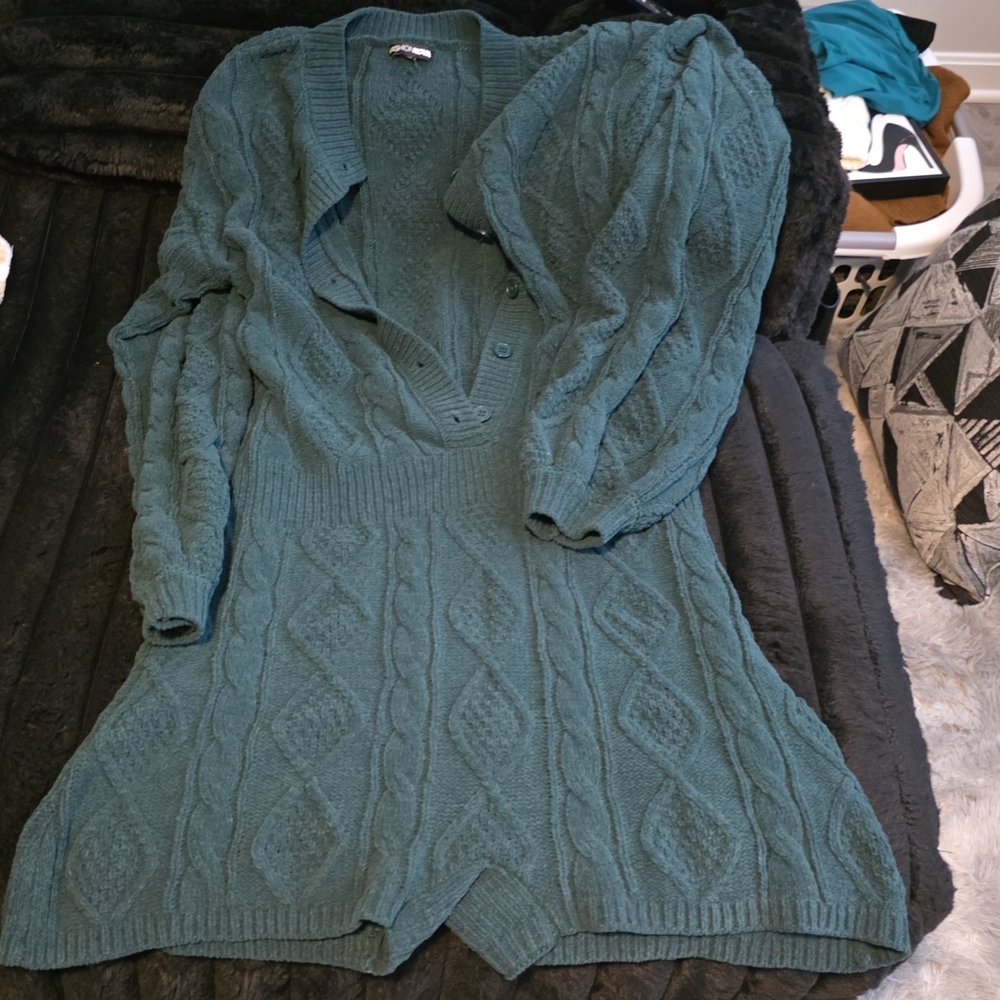 Teal Cable Knit Cardigan